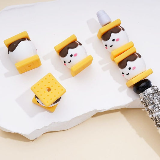 3Dビビッドキュートサンドイッチビスケットシリコンフォーカルビーズ