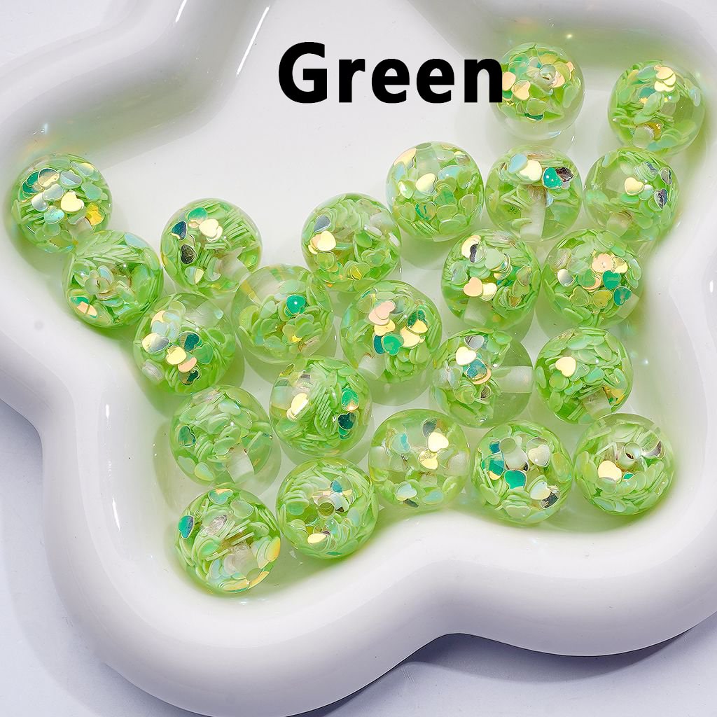 UV Coating Multi-Color Shiny Heart Flakes Inside Round Acrylic Beads, 16MM