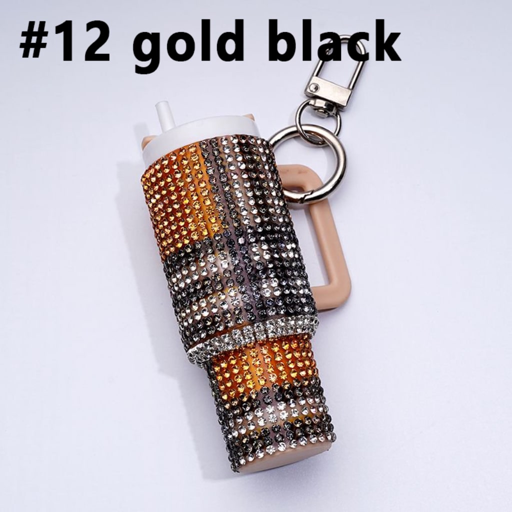 Bling Bling Colorful Rhinestones Mini Tumbler Chapstick Holder, Stanley Keychain Chapstick Holder, Size 10*5*3cm