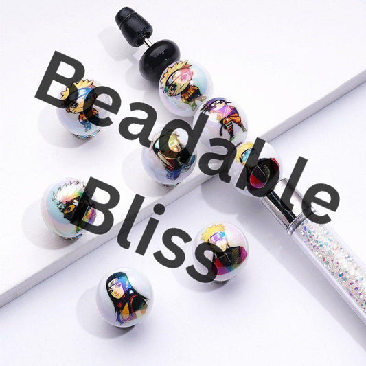 UV Coating Japanese Anime Fire Ninja Character White Round Acrylic Beads, 16MM, Random Mix