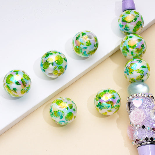 グリーンスライスレモンフルーツアクリルビーズ、ランダムミックス、16MM