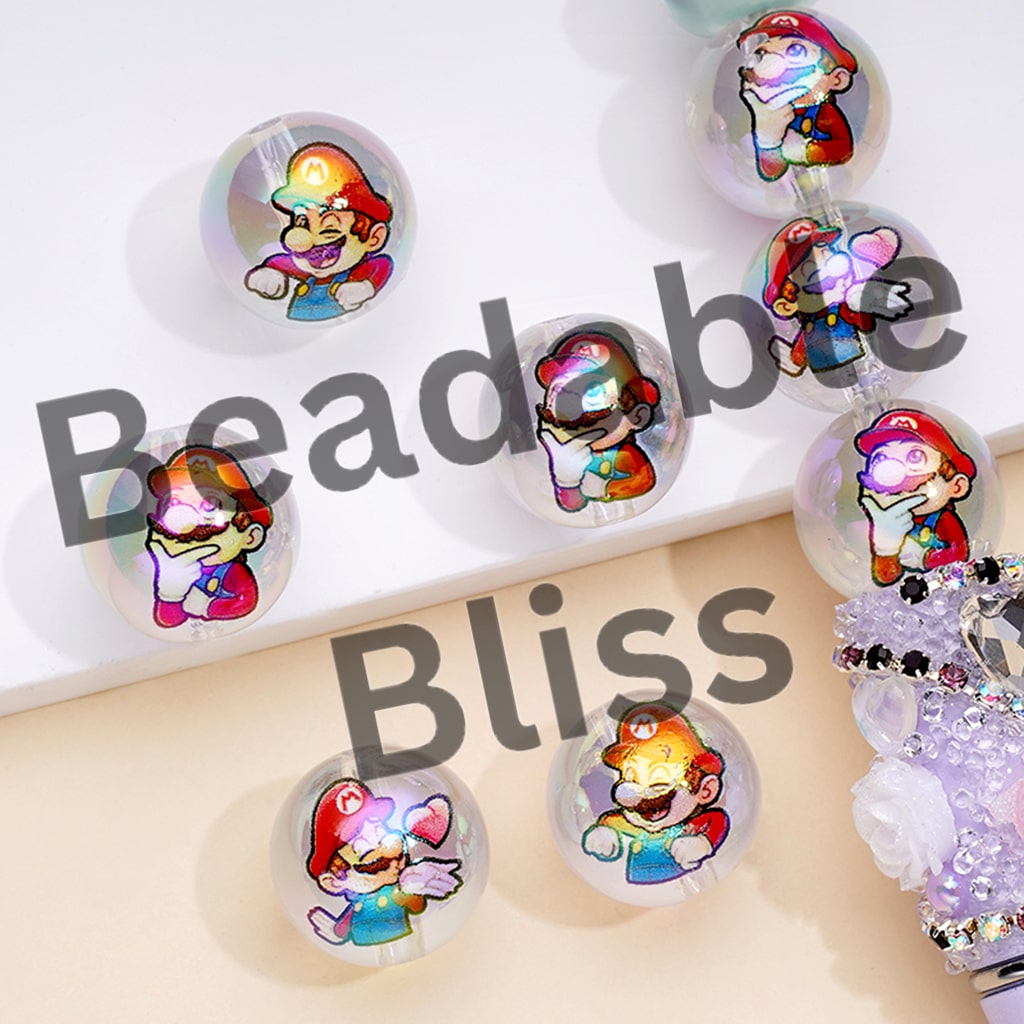 クリアUVコーティングアクリルビーズ スーパーマリー付き ランダムミックス 16MM