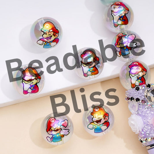 クリアUVコーティングアクリルビーズ スーパーマリー付き ランダムミックス 16MM