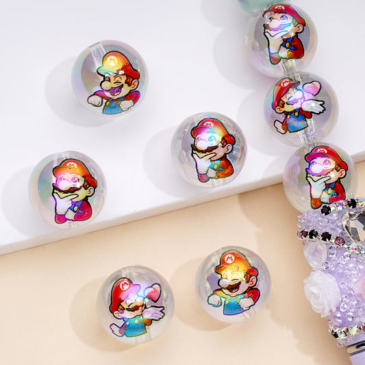 Clear UV Coating Acrylic Beads with Super Marie, Random Mix, 16MM