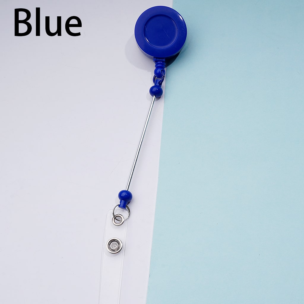 Creative Beaded Retractable Back Badge Holder Reels with Rotating Crocodile Clip & Keychain Bar
