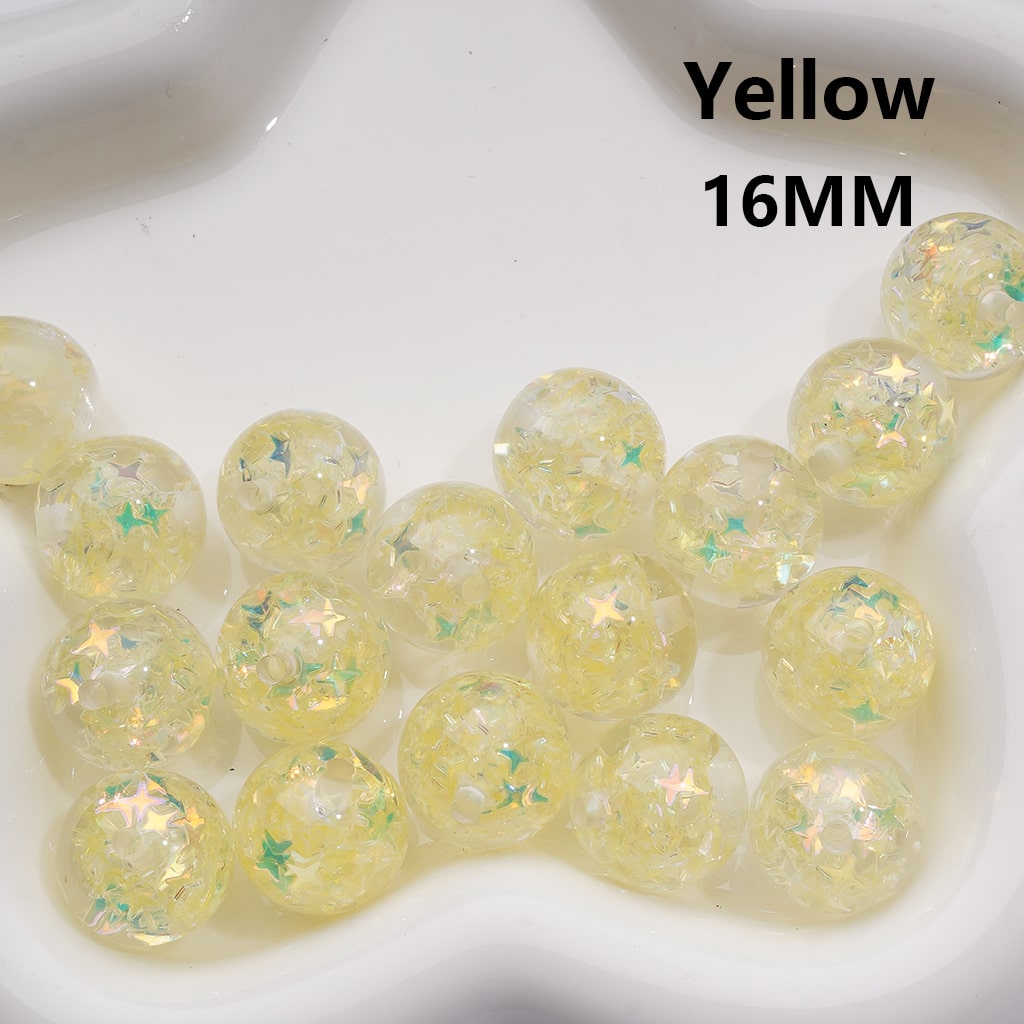 Multi-Color Translucent Mini Colorful Star Flakes Confetti Inside Round Acrylic Beads, 16MM (Single Color is available for 200pcs(Whole bag))