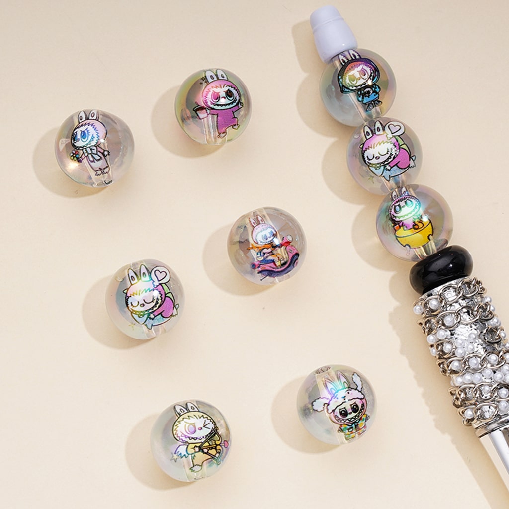 Little Monster Doll Cartoon Boys and Girls Clear Round Acrylic Beads 16mm