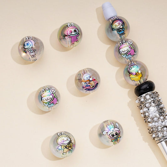 Little Monster Doll Cartoon Boys and Girls Clear Round Acrylic Beads 16mm