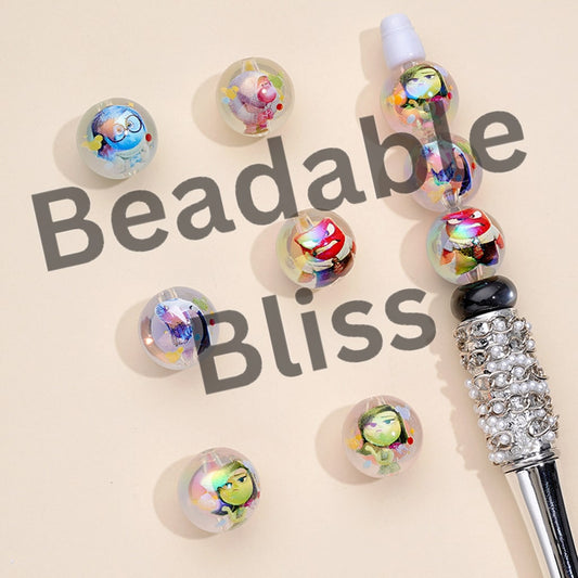 Insid Out Cartoon Small Bead Inside Clear Large Round Acrylic Beads, Random Mix, 16MM