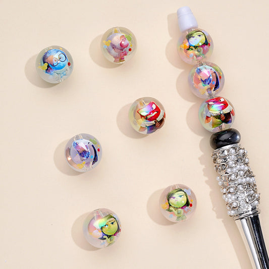 Insid Out Cartoon Small Bead Inside Clear Large Round Acrylic Beads, Random Mix, 16MM