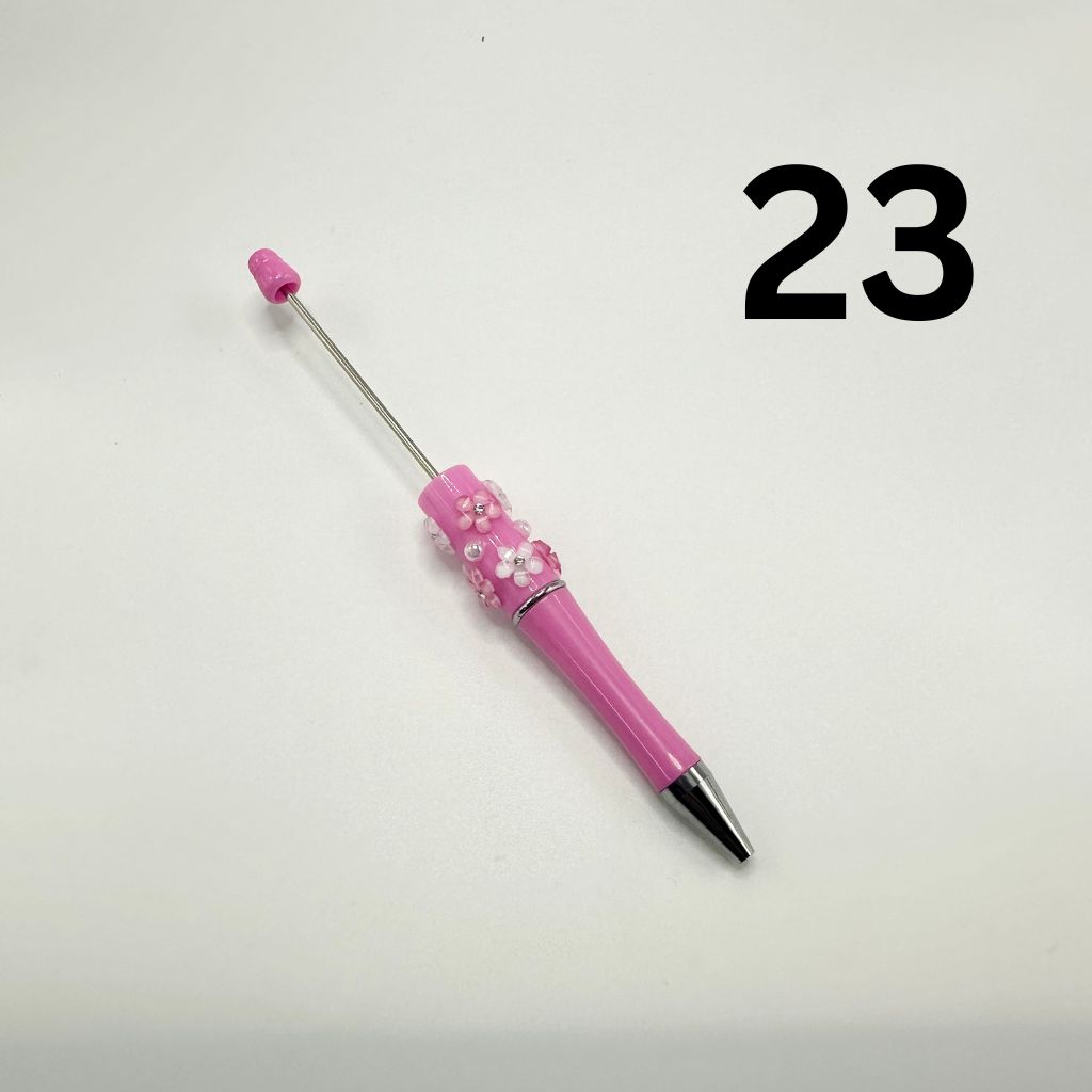 Beaded Pens in Solid Colors with Acrylic Flower and Clear Rhinestone