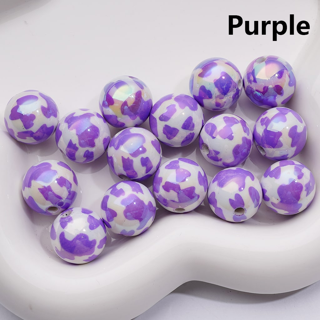 UV Coating Multi-Color Cow Prints Round Acrylic Beads, 16MM (Single Color is available for 200pcs(Whole bag))