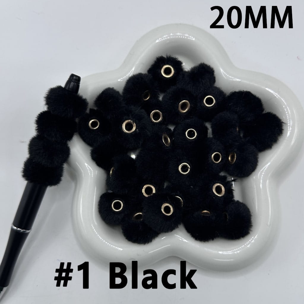 Pom Pom Fluffy Hard Beads and in Solid Colors, 20MM