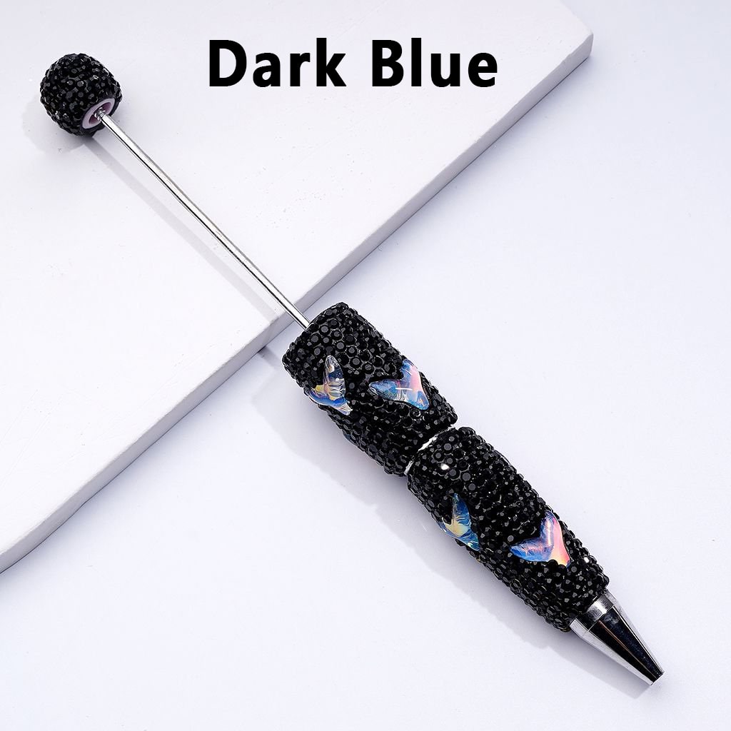 Beadable Clay Pens with Cute Clear Colorful Fish Tails Black Rhinestones Covered the Entire Pen