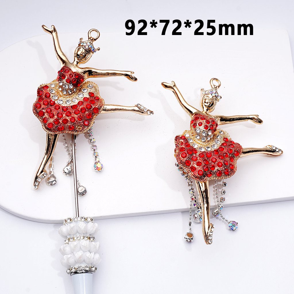 Cute Vivid Fancy Gold Alloy Dancer Ballerina with Shiny Rhinestones Chains Cute Hearts Butterflies Round Clay Beads, Around 92*72*25MM