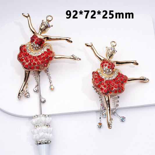 Cute Vivid Fancy Gold Alloy Dancer Ballerina with Shiny Rhinestones Chains Cute Hearts Butterflies Round Clay Beads, Around 92*72*25MM