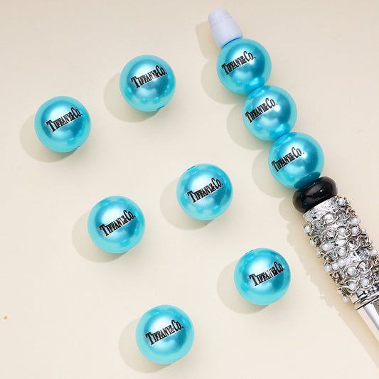 ティファン社 プリントブライトブルーラウンドアクリルビーズ、ランダムミックス、16mm
