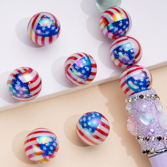 UV Coated Acrylic Beads with American USA National Flag, 16MM