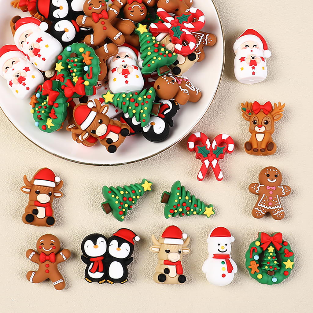 Silicone Focal Beads 3D Happy Christmas Series