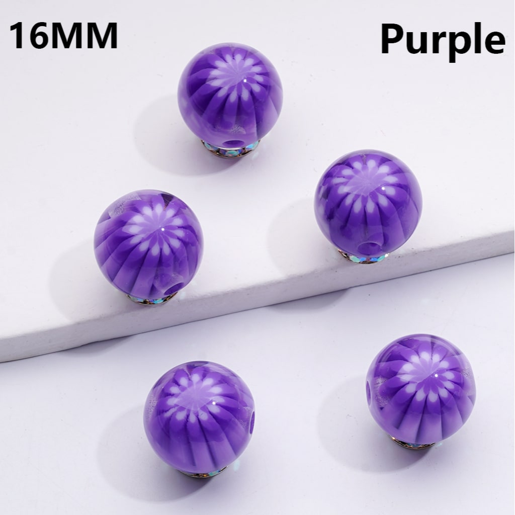 Multi-Color Chrysanthemum-Shaped Stripes Round Acrylic Beads, 16MM (Single Color is only available for 200pcs(whole bag))