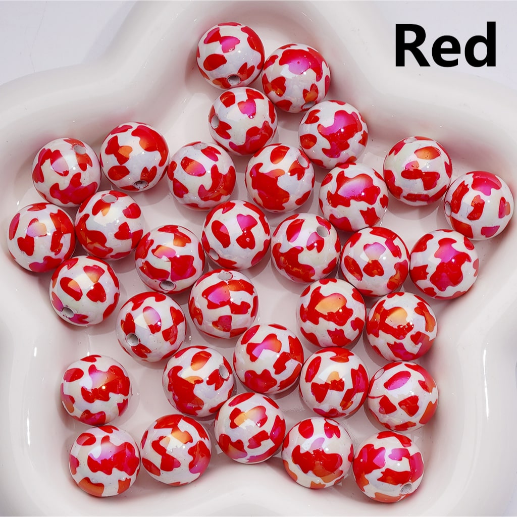 UV Coating Multi-Color Cow Prints Round Acrylic Beads, 16MM (Single Color is available for 200pcs(Whole bag))