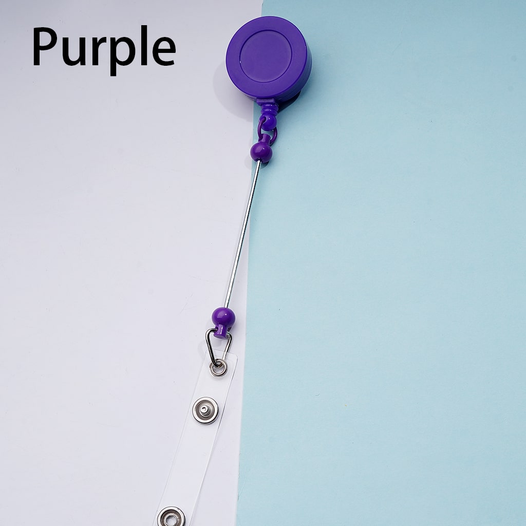 Creative Beaded Retractable Back Badge Holder Reels with Rotating Crocodile Clip & Keychain Bar