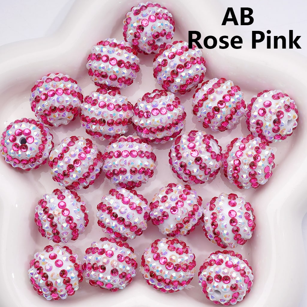 Double Color Shiny Rhinestones Stripes Round Acrylic Beads, 20MM