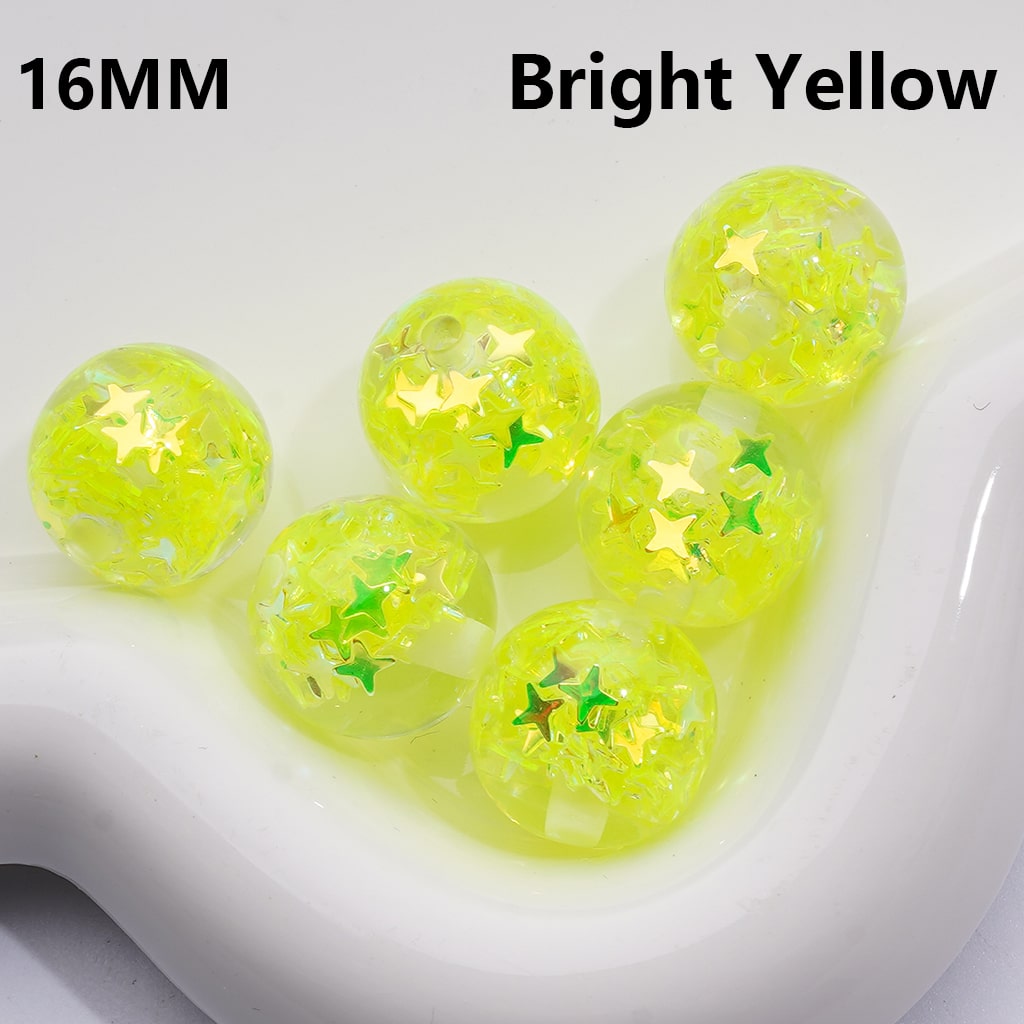 Multi-Color Translucent Mini Colorful Star Flakes Confetti Inside Round Acrylic Beads, 16MM (Single Color is available for 200pcs(Whole bag))