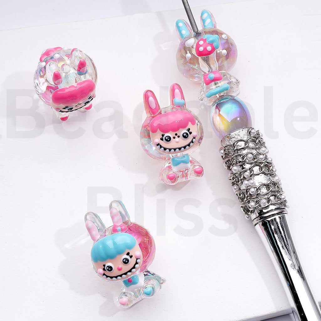 Cute Hand Painted Clear L-B-B Acrylic Beads Mix, 30*20MM