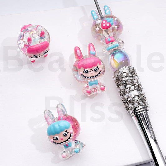Cute Hand Painted Clear L-B-B Acrylic Beads Mix, 30*20MM
