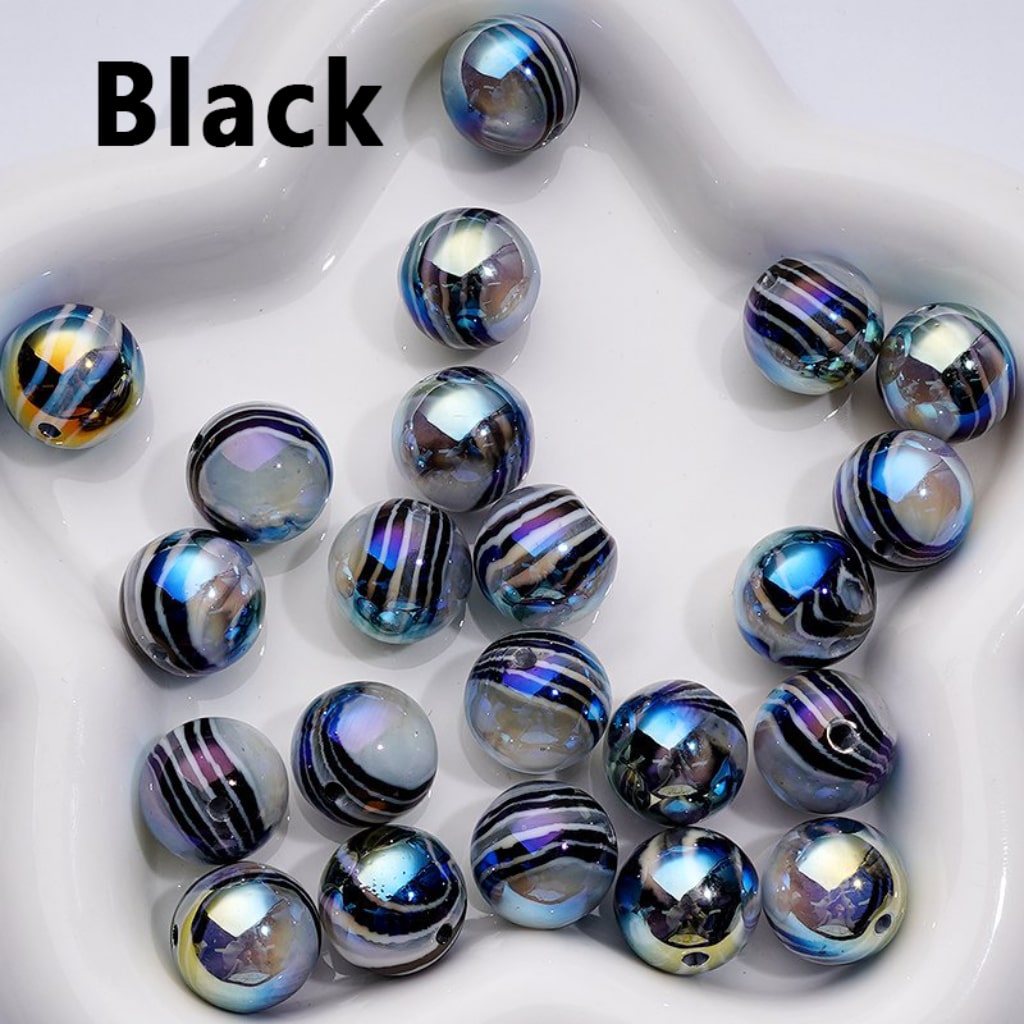 UV Coating Shiny Colorful Art Stripes Round Acrylic Beads, 16MM