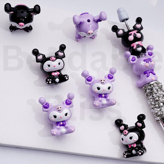 Black Purple Cute Hand Painted Kurom Acrylic Beads Mix, 25*28MM
