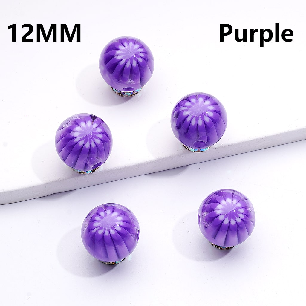 Multi-Color Chrysanthemum-Shaped Stripes Round Acrylic Beads, 12MM ( Single Color is only available for 400pcs(whole bag))