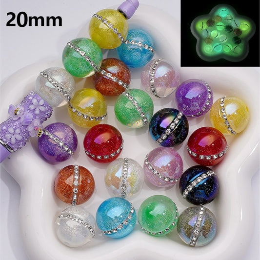 Luminous Glitter Sugar Core Inside Acrylic Beads with Clear Rhinestones Chains, 20MM