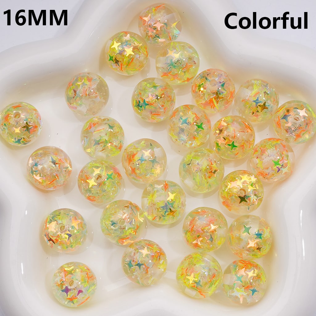 Multi-Color Translucent Mini Colorful Star Flakes Confetti Inside Round Acrylic Beads, 16MM (Single Color is available for 200pcs(Whole bag))