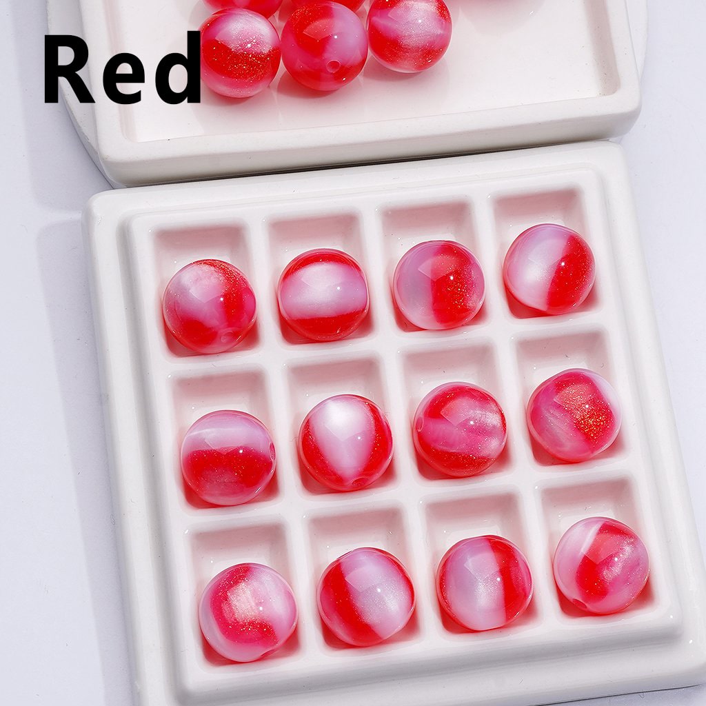 Trihedral Cat Eyes Style Glitter Color Changing Round Acrylic Beads, 16MM