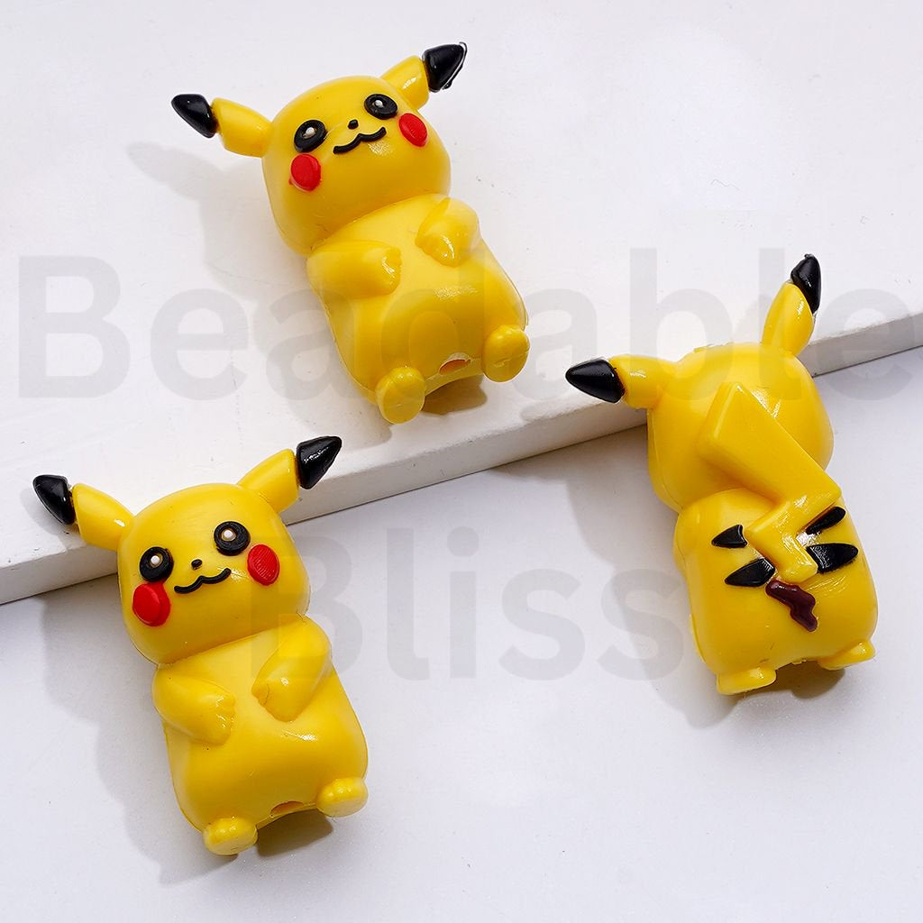 Cute Vivid Yellow Pink Pikach Pokemo Anime PVC Soft Rubber Beads, Around 36*26MM