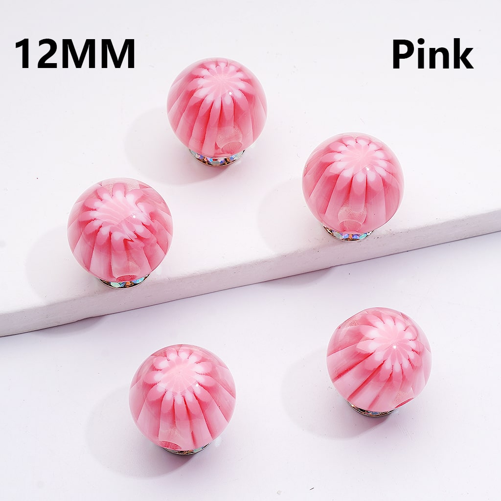 Multi-Color Chrysanthemum-Shaped Stripes Round Acrylic Beads, 12MM ( Single Color is only available for 400pcs(whole bag))