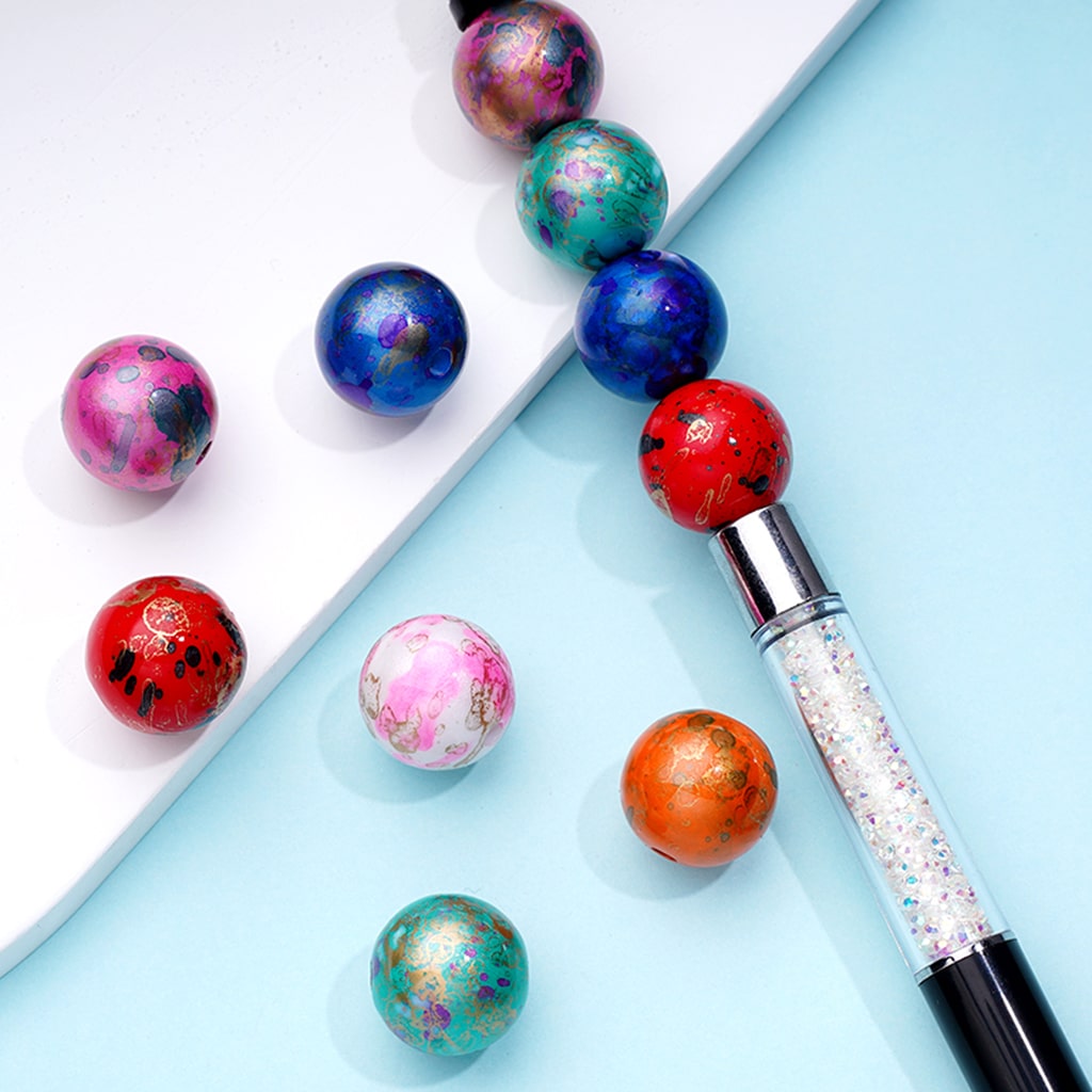 Oil Painting Print Round Acrylic Beads, Random Mix, 16MM