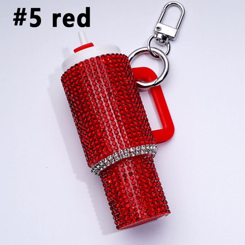 Bling Bling Colorful Rhinestones Mini Tumbler Chapstick Holder, Stanley Keychain Chapstick Holder, Size 10*5*3cm