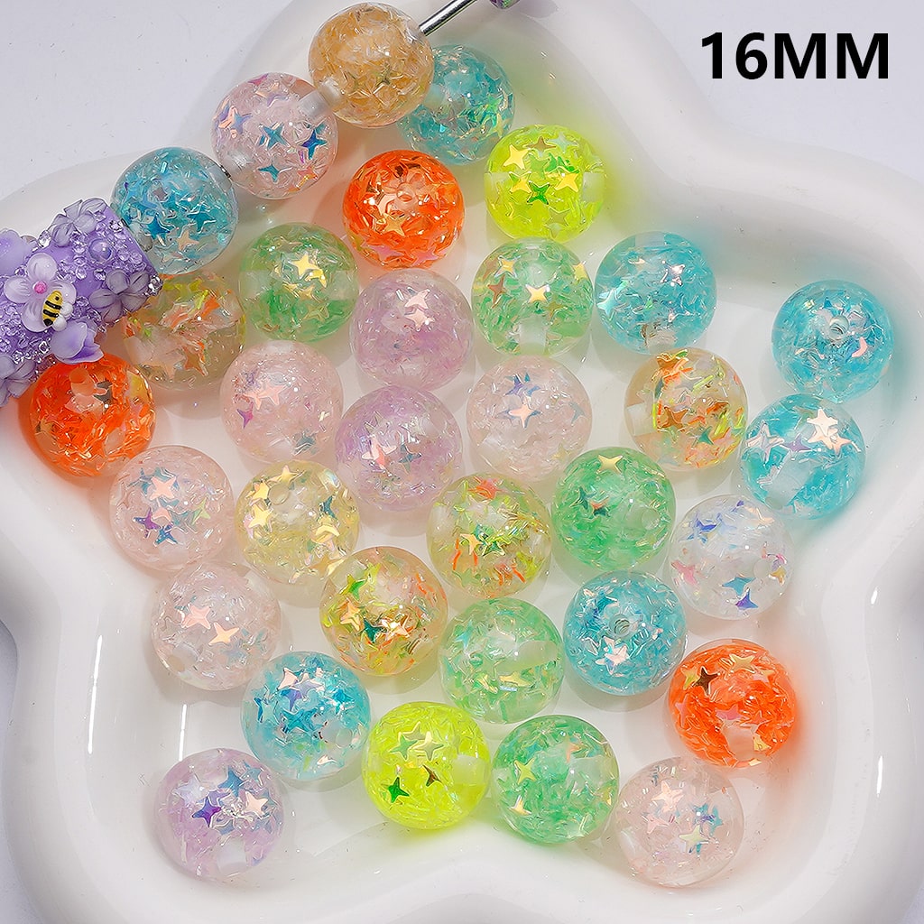 Multi-Color Translucent Mini Colorful Star Flakes Confetti Inside Round Acrylic Beads, 16MM (Single Color is available for 200pcs(Whole bag))