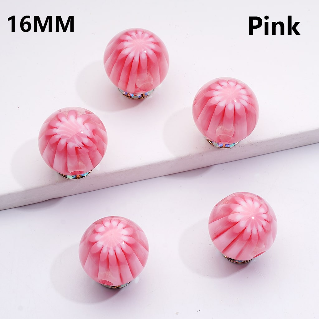 Multi-Color Chrysanthemum-Shaped Stripes Round Acrylic Beads, 16MM (Single Color is only available for 200pcs(whole bag))