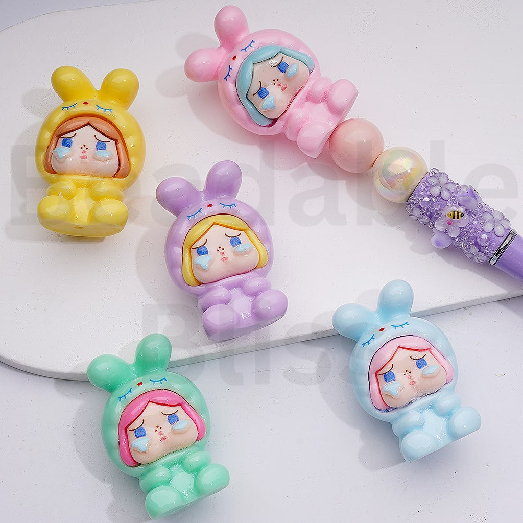 Cute Crybab Bunn Po Bea Po Mar Pendants Pen Topper Acrylic Beads, 47*31MM, Random Mix