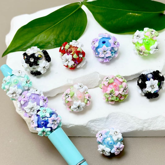 ミニかわいいカラフルな花、透明なラインストーン、光沢のある真珠の丸いアクリルビーズ、約22MM