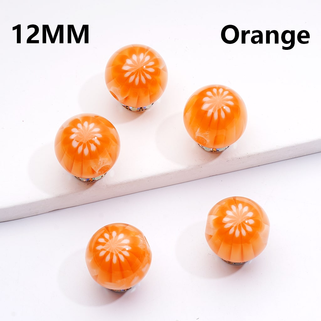 Multi-Color Chrysanthemum-Shaped Stripes Round Acrylic Beads, 12MM ( Single Color is only available for 400pcs(whole bag))
