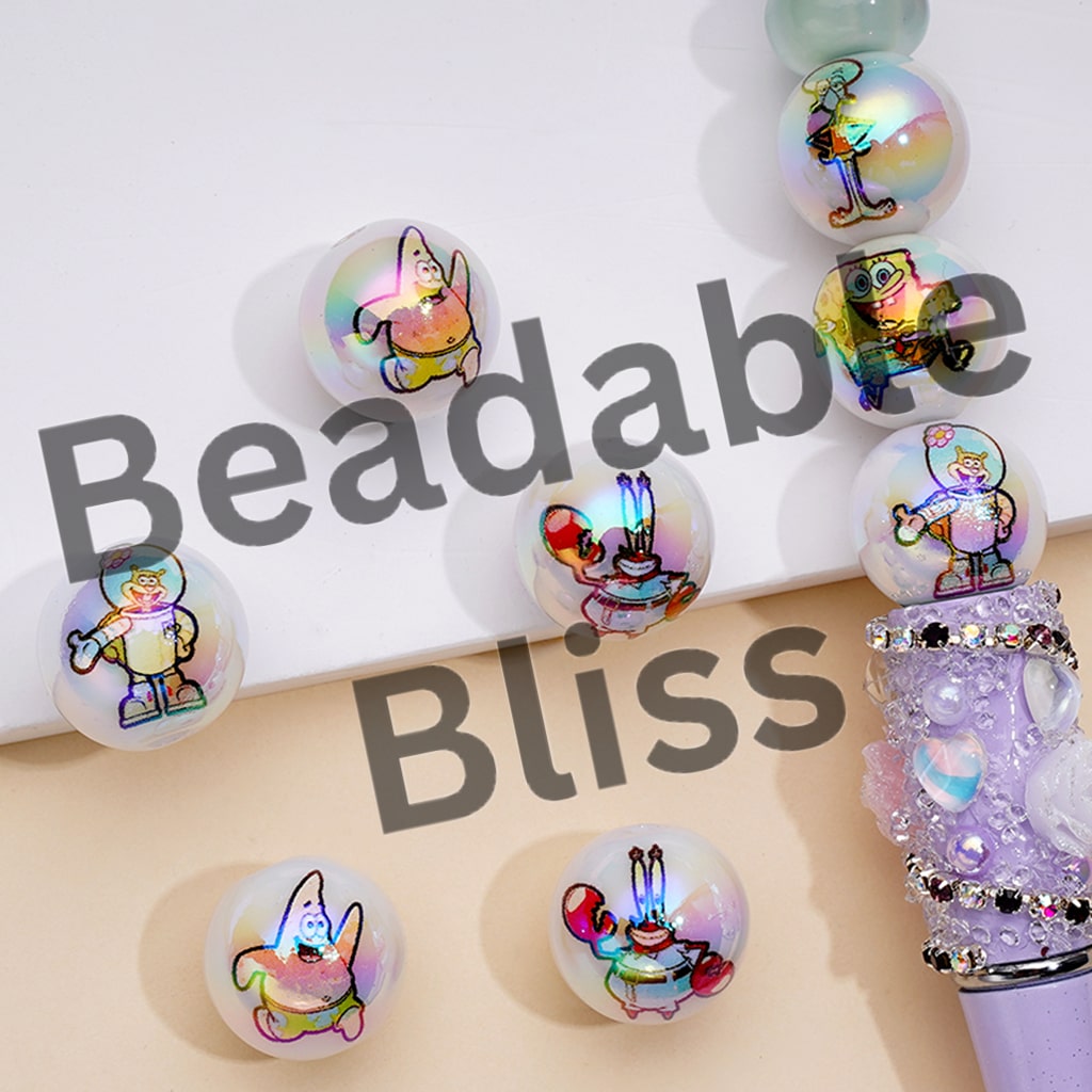 White UV Coating Acrylic Beads with Sponge Cartoon Characters, Random Mix, 16MM