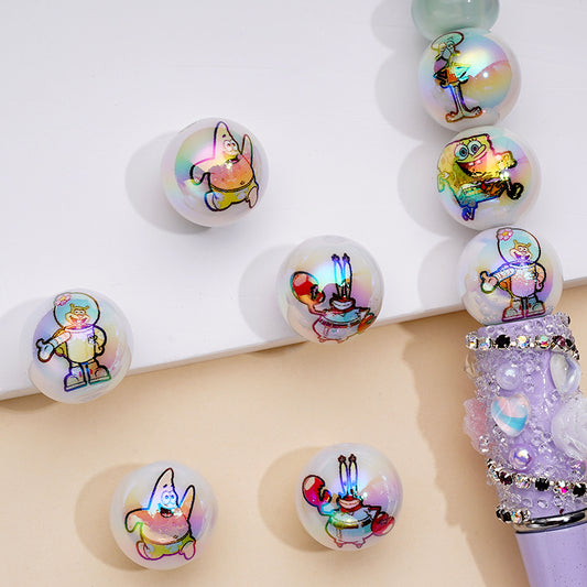 White UV Coating Acrylic Beads with Sponge Cartoon Characters, Random Mix, 16MM
