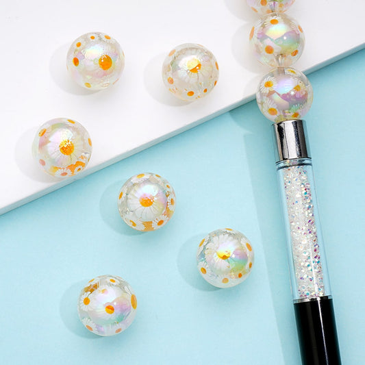 デイジー ベリス ペレニス フラワー クリア アクリル ビーズ 小さな白いビーズ入り ランダムミックス 16mm