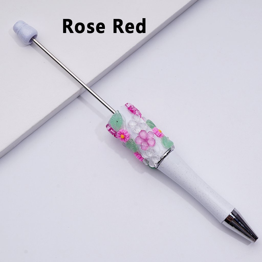 Exquisite White Glitter Beadable Pen with Cute Colorful Flowers Green Leaves Accessories