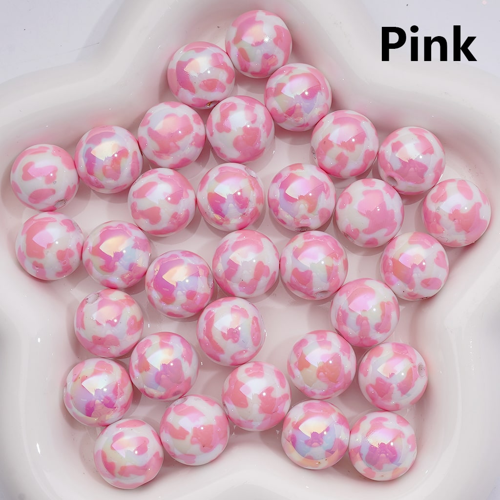 UV Coating Multi-Color Cow Prints Round Acrylic Beads, 16MM (Single Color is available for 200pcs(Whole bag))